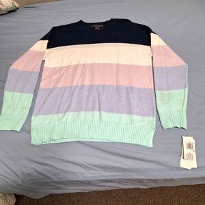A French Connection large striped womens crew neck medium sweater.